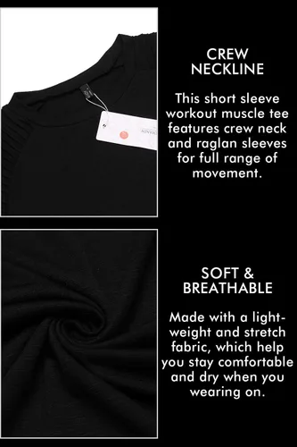 Vista 6 de COOFANDY Camiseta Muscular para Hombre de Manga Raglán Plisada Camiseta de Culturismo para Gimnasio Manga Corta Camisas de Entrenamiento de Moda