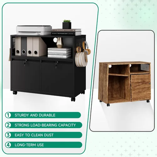 Vista 6 de Letaya Archivador móvil de 2 cajones con cerradura, soporte lateral de metal para impresora, gabinetes de almacenamiento de archivos con estantes