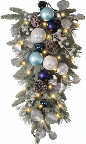 Vista 10 de Valery Madelyn Red Gold Christmas Teardrop Swag Decoration with Lights Rojo dorado