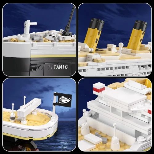 Vista 5 de NETEHU - Juego de bloques de construcción modelo Titanic Boat de 1465 piezas, modelo de crucero de ladrillos, juguetes educativos de bricolaje