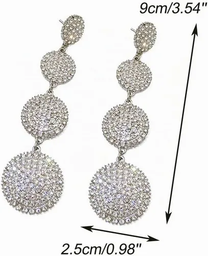 Vista 5 de Pendientes circulares de diamantes de imitación de plata para mujer, aretes colgantes de cadena larga