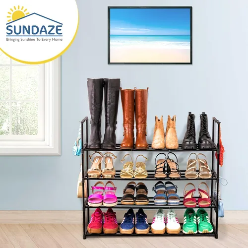 Vista 6 de Sundaze Zapatero de metal de 4 niveles para entrada de puerta delantera, organizador de zapatos largo resistente para armario, dormitorio, entrada