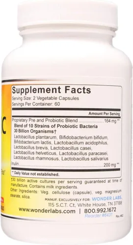 Vista 2 de Wonder Laboratories Probiótico 30 mil millones de bacterias buenas (8 cepas de Lactobacillus y 2 cepas de bifidobacterias), apoya nutricionalmente