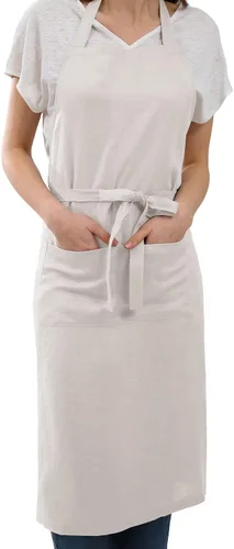 Vista 11 de Amazhiyu Delantal de cocina de lino puro con bolsillos para mujeres y hombres, cocinero, barbacoa, manualidades