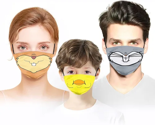 Vista 2 de Juego de 3 mascarillas de Navidad para hombres y mujeres, máscara de anime lavable, repetible, ajustable, para niños, adultos, pasamontañas, F