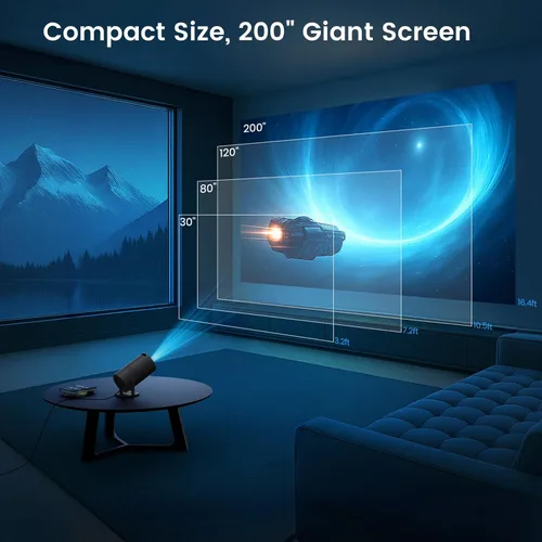 Vista 2 de Mini proyector portátil con WiFi y Bluetooth, compatible con proyector de películas 1080P HD, corrección trapezoidal automática, rotación de 180°