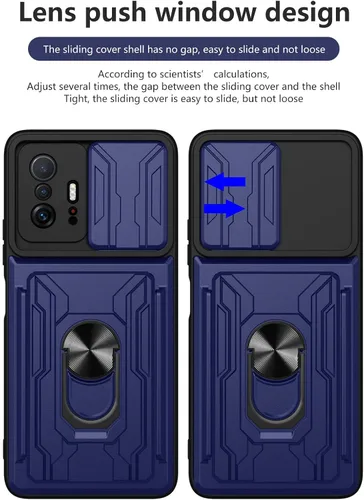 Vista 2 de CCSmall Funda para Xiaomi 11T Pro con tarjetero, funda de teléfono de protección resistente con anillo magnético Kickstand cubierta de cámara