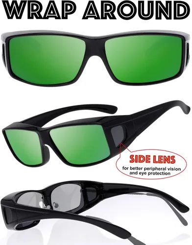Vista 2 de The Fresh - Lentes de sol polarizados, de alta definición y envolventes para uso sobre anteojos - Estuche de piel para anteojos