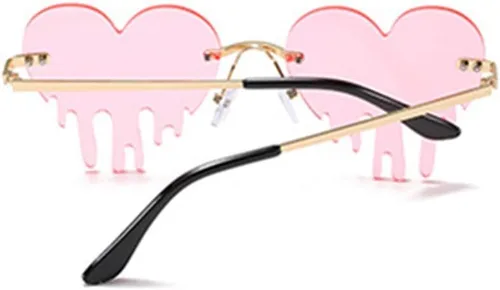 Vista 3 de Lentes de sol de corazón derretido para hombres y mujeres, sin montura, irregulares, para fiesta única, lentes de sol de metal para baile