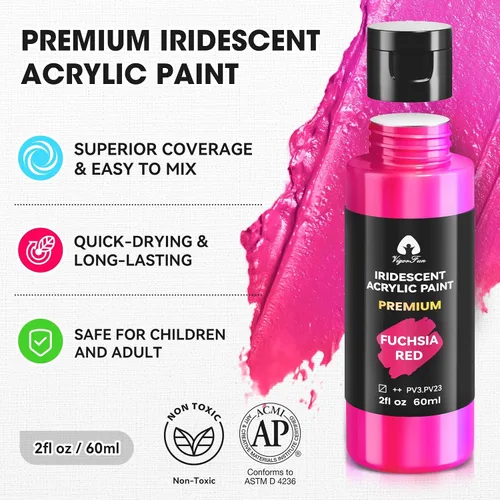 Vista 4 de Juego de pintura acrílica iridiscente de 40 piezas con 12 pinceles, 2 cuchillos y paleta, 24 colores (2 onzas/60 ml) - para adultos, artistas