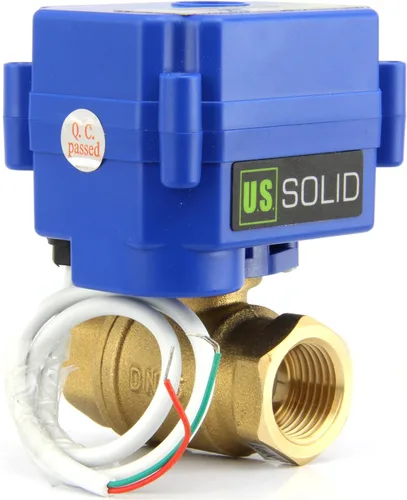 Vista 2 de Válvula de bola motorizada. Válvula de bola de acero inoxidable de 3/4" con puerto completo, 9-24V CC y configuración de retorno automático de 2