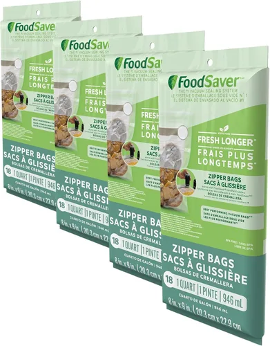 Vista 5 de 18 bolsas de cremallera al vacío de cuarto de galón con una construcción única de varias capas FoodSaver, Galón, 12 unidades, Multicolor