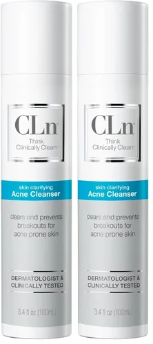 Vista 7 de CLn Limpiador facial para acné con 0.5% de ácido salicílico para eliminar puntos negros y brotes, sin aceite y sin fragancia, 3.4 onzas líquidas