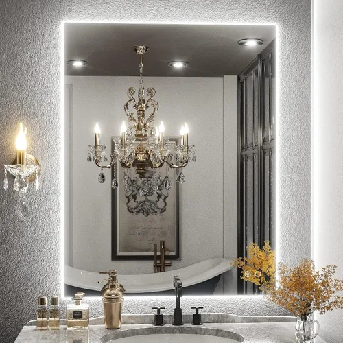 Vista 21 de Keonjinn - Espejo de 48x30 pulg retroiluminado LED para baño/tocador, luz de 3 colores ajustables blanca/cálida/natural, lúmenes altos, montaje