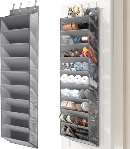 Vista 13 de Organizador de Zapatos Transparente de 10 Niveles Sobre la Puerta con Bolsillos Profundos, Estante de Zapatos de Puerta con Tubo Duro para Mantener