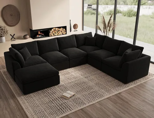Vista 19 de ohllob Sofás seccionales Cloud de 110 pulgadas para sala de estar, sofá deshuesado en forma de L con otomana, sofá modular de 3 plazas, color negro