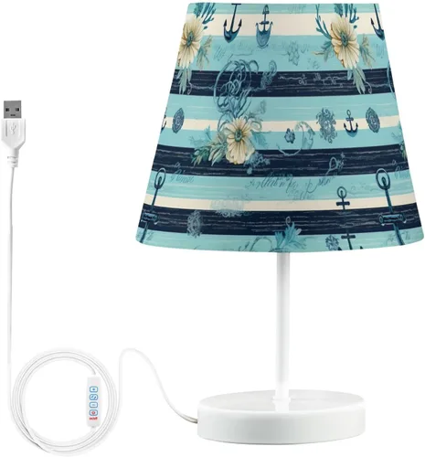 Vista 17 de ODAWA Desk Lamp Dimmable Vintage Seashell Blue Bedroom Lamps with USB Ports Table Lamps for Bedroom