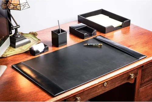 Vista 5 de DACASSO Juego de escritorio de 5 piezas de cuero regenerado negro