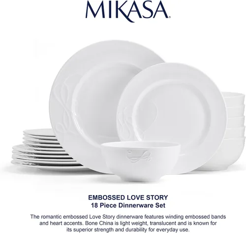 Vista 5 de Mikasa Love Story - Juego de vajilla de 18 piezas resistente a las astillas, servicio para 6 personas