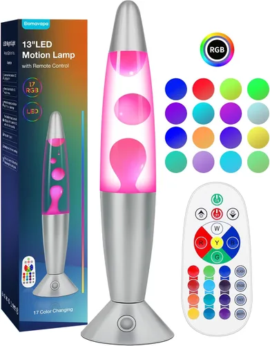 Vista 10 de Lámpara de Movimiento Líquida de 17 Colores con Control Remoto: Luz Nocturna LED de 34.3 cm para Niños y Adultos - Lámpara de Mesa Relajante