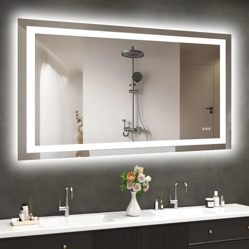 Vista 22 de Hivone - Espejo de baño LED de 24x30 pulgadas con luces, función antivaho, regulable, retroiluminado + iluminación frontal, espejo de tocador