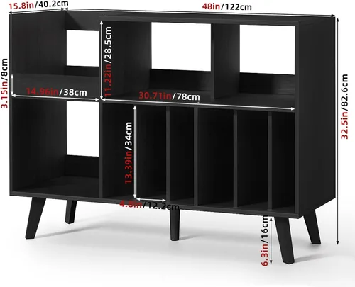 Vista 8 de LELELINKY Soporte grande para tocadiscos, soporte para tocadiscos de 48 pulgadas con almacenamiento, soporte para discos de vinilo con área