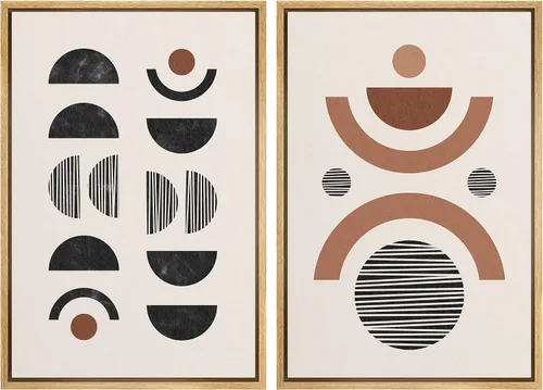 Vista 103 de SIGNFORD Lienzo enmarcado para pared, juego de arte geométrico retro de mediados de siglo, plantas forestales, ilustraciones con formas abstractas