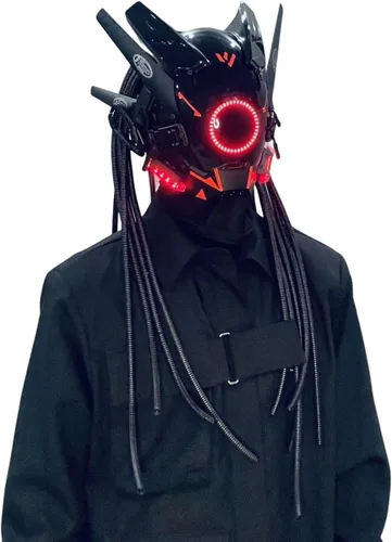 Vista 2 de LIGUOGUO Máscara LED Cyber Punk brillante para cosplay para hombres máscara futurista Cyberpunk casco Techwear accesorios llamativos disfraz