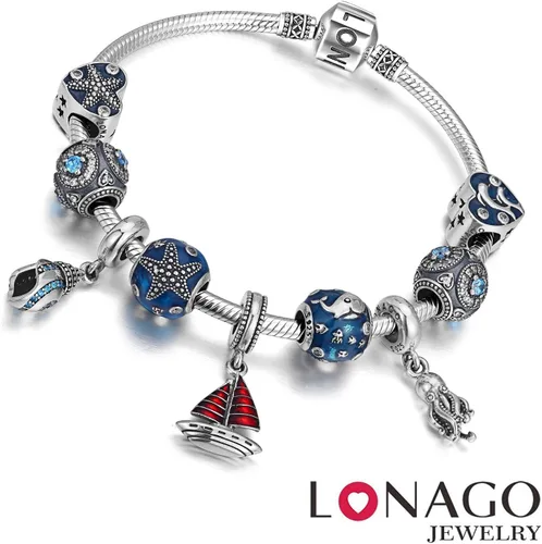 Vista 4 de LONAGO - Pulsera de plata de ley 925 con dije y cierre de barril y cadena de serpiente, compatible con dijes Pandora, regalo de cumpleaños para mujer