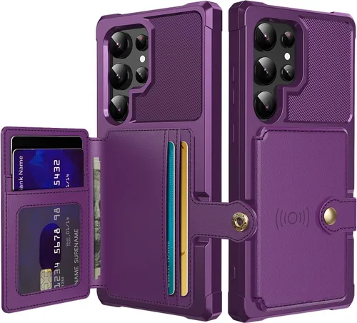 Vista 134 de Funda para Samsung Galaxy S21 Ultra con tarjetero, compatible con soporte magnético para automóvil, resistente a los golpes, resistente, suave, TPU