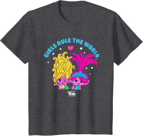 Vista 30 de DreamWorks Trolls Band Together - Camiseta para niñas con leyenda "Rule", diseño Negro