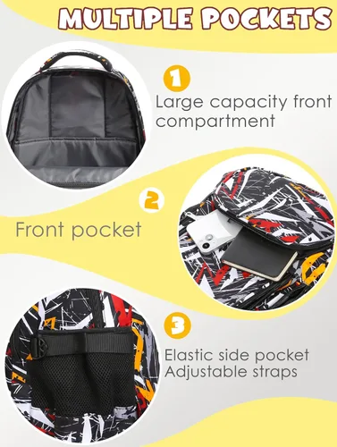 Vista 4 de BLUEFAIRY Mochila escolar para niños de regreso a la escuela, bolsa de libros, Negro Blanco, Triángulo