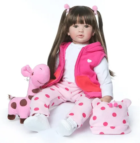 Vista 5 de Pinky 24 pulgadas 24.0 in Lovely Reborn Baby Girl Muñecas bebé realista aspecto vida como muñeca bebé muñeca vinilo silicona pelo largo bebé juguete
