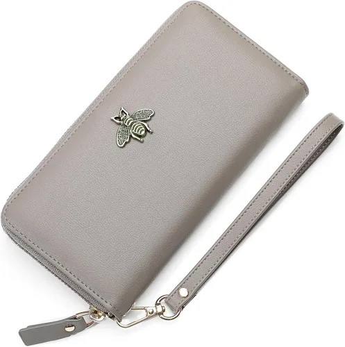 Vista 6 de Billetera para mujer con bloqueo RFID para mujer, carteras largas con correa de muñeca para mujer