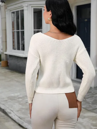 Vista 4 de ZAFUL Womens Criss Cross Sweaters Twisted Back Pullover Knitted Cropped Sweater Jumper