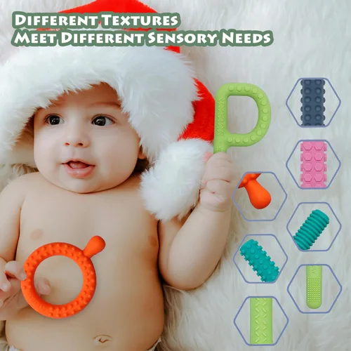 Vista 4 de Juguetes sensoriales para niños con autismo, juguetes de silicona para la dentición del bebé, paquete de 5 juguetes para autismo para TDAH
