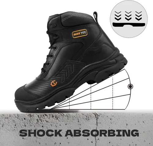 Vista 3 de Jacata Botas de trabajo impermeables de cuero con punta suave/de acero para hombre, resistentes al aceite/antideslizantes de 6 pulgadas con suela