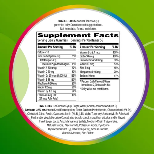 Vista 9 de Centrum MultiGummies Gummy Multivitamínico para adultos, suplemento multivitamínico/multimineral con vitaminas D, B y E, sabor a fruta surtido, 180