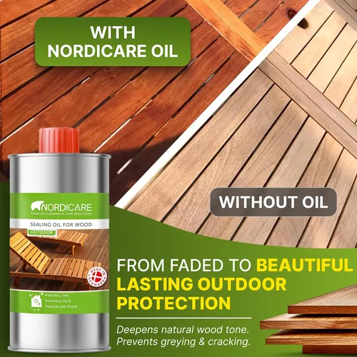 Vista 2 de Nordicare Aceite de teca para muebles de exterior, 16.9 onzas – Aceite de madera de exterior y sellador para teca, acacia, roble y más, ayuda a