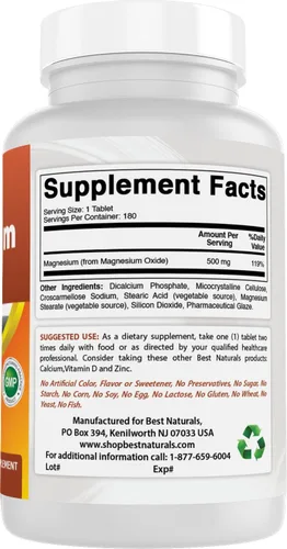Vista 6 de Best Naturals Óxido de magnesio 500 mg 180 comprimidos
