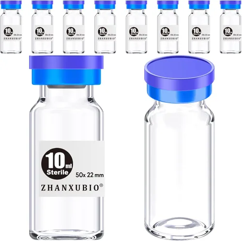 Vista 6 de Frascos estériles vacíos con puerto de inyección autosellante y tapa de plástico de aluminio, paquete estéril (1ml transparente 10 piezas)