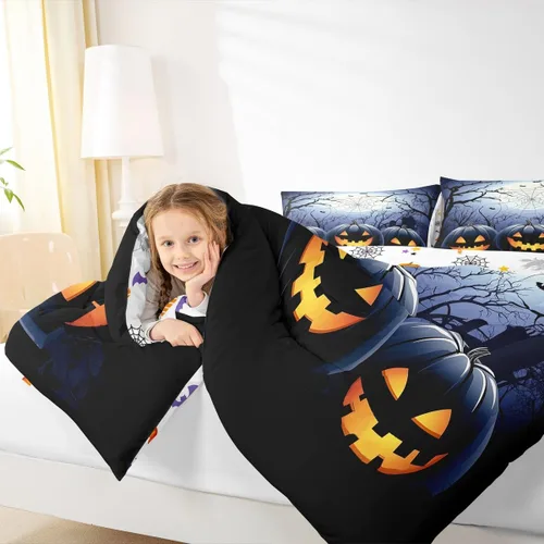 Vista 5 de Juego de ropa de cama con diseño de araña fantasma, tamaño individual, para niños y niñas, con temática de truco o trato, juego de edredón de feliz