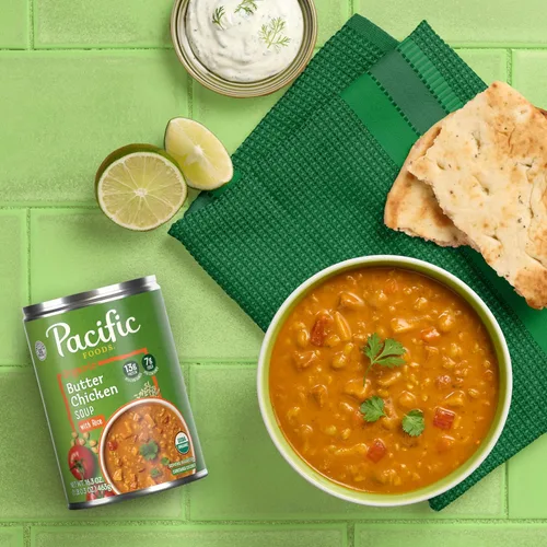 Vista 6 de Pacific Foods Sopa orgánica de pollo con mantequilla con arroz, lata de 16.3 onzas