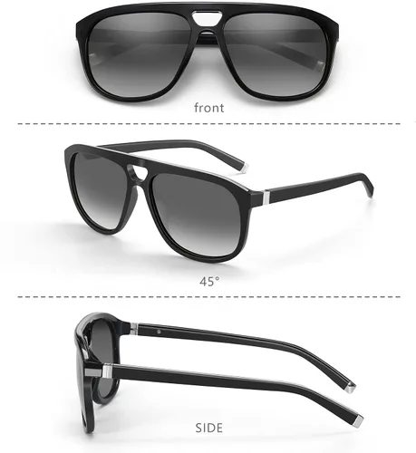 Vista 2 de ZENOTTIC Lentes de sol de aviador para hombre, polarizados, protección UV, cuadrados, a la moda, doble puente, retro, piloto, de gran