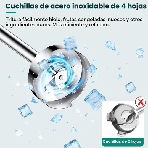 Vista 2 de Colarlemo Batidora de inmersión de mano 4 en 1 de 1800 W, batidora de mano para triturar hielo, alimentos para bebés, sopa, batidora de mano de 8