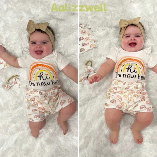 Vista 31 de Aalizzwell Conjunto de pantalones cortos para bebé recién nacido para el verano