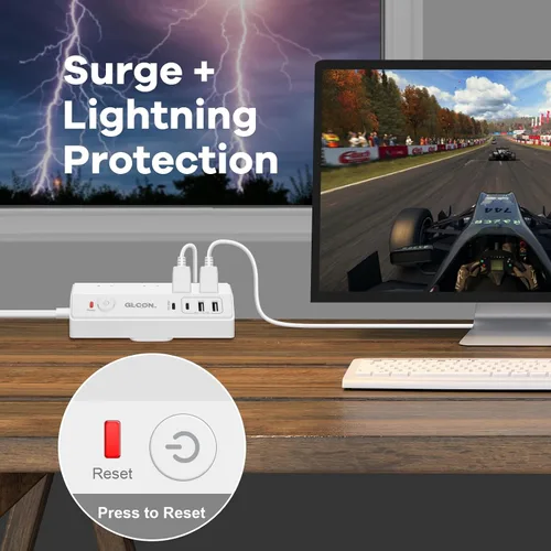 Vista 6 de Regleta de alimentación USB C 20 W PD – Protector de sobretensiones extraíble con 4 tomacorrientes 4 puertos USB – Enchufe multitoma de corriente
