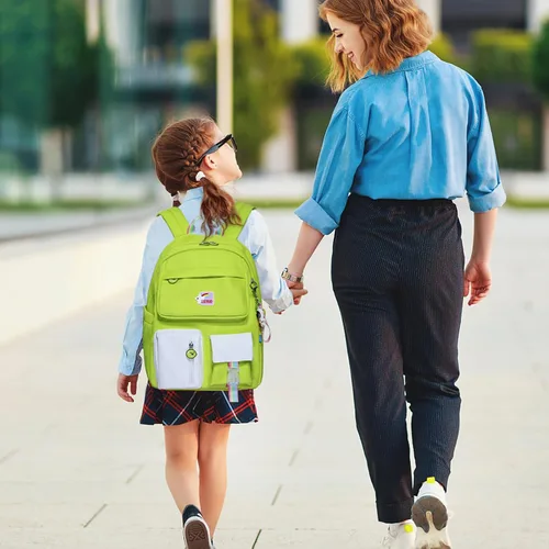 Vista 6 de AUOBAG Mochilas Kawaii para niñas, mochila con colgante gratuito incluido, perfecto para niños de escuela primaria, Verde, Mochilas tradicionales