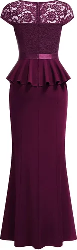 Vista 5 de MISSMAY Elegante vestido largo de cóctel con volantes y encaje floral para mujer