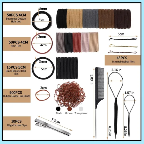 Vista 3 de FANDAMEI Kit de accesorios para el cabello – Lazos elásticos para el cabello, bandas de algodón, bandas de goma, horquillas para el cabello, peine